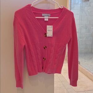 Cotton Emporium bubble Gum Pink Cable Knit Cardigan tortoise buttons NWT SIZE XS